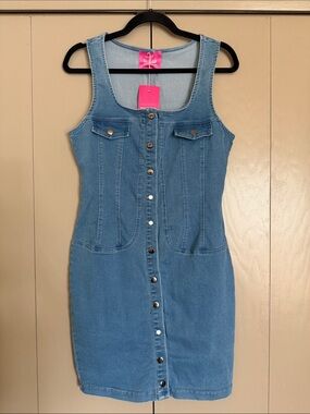 Dallas x Dallas Sleeveless Blue Denim Button-Front Mini Dress